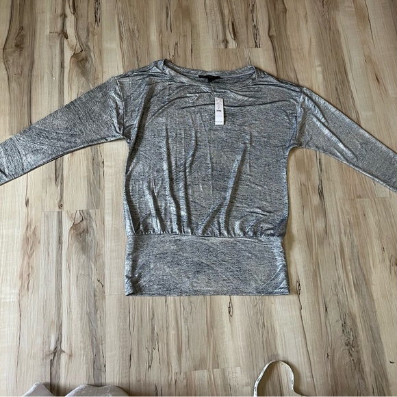 White House Black Market Women’s Tunic with Banded Bottom - Silver Metallic - Picture 2 of 4